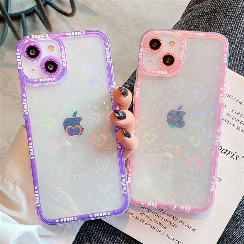 Голографический лазерный чехол для телефона с цветком и сердечком для Iphone 13 Pro Max 12 11 Xr Xs Max X 7 8 Plus 13, противоударный мягкий прозрачный чехол