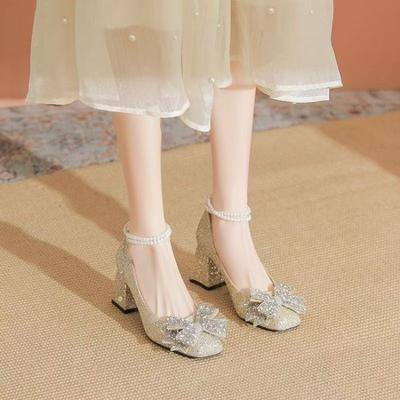 Туфли с кристаллами Туфли с острым носком на высоком каблуке Свадебные туфли Туфли на низком каблуке для беременных женщин Красные туфли-лодочки для невесты Свадебные туфли из двух предметов