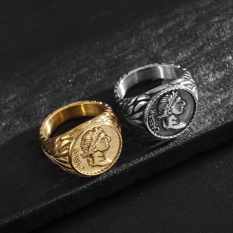 Wind Ring Roman Empire Caesar Ring Ring Retro Coin Caesar Head Trendy Hand Ornament