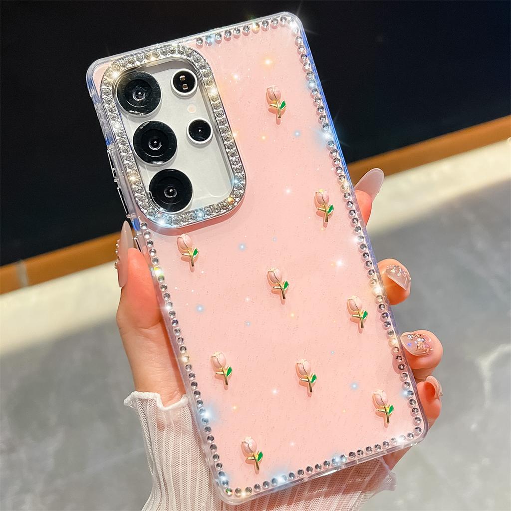 Handmade Sparkly Diamond Tulip IMD Phone Case, Compatible with Samsung S23 Ultra/S24/S25 & A07/A15/A16/A17/A26/A35/A36/A55/A56