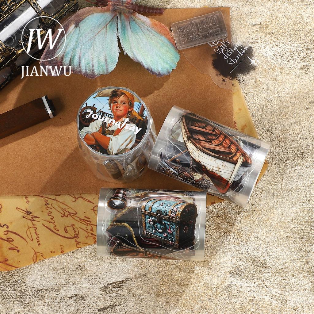 JIANWU 60mm*200cm Treasure Bay Series Vintage Character Castle Landscape Material Collage PET Tape Creative Journal Stationery