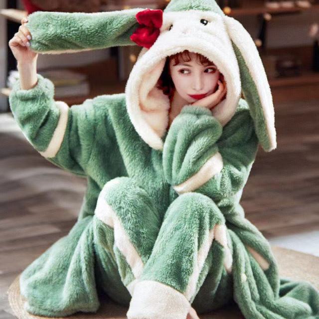 Зимний фланелевой пижамный комплект для женщин, толстые теплые милые пижамы с длинными рукавами и животными, свободный пижамный костюм, домашняя одежда, одежда