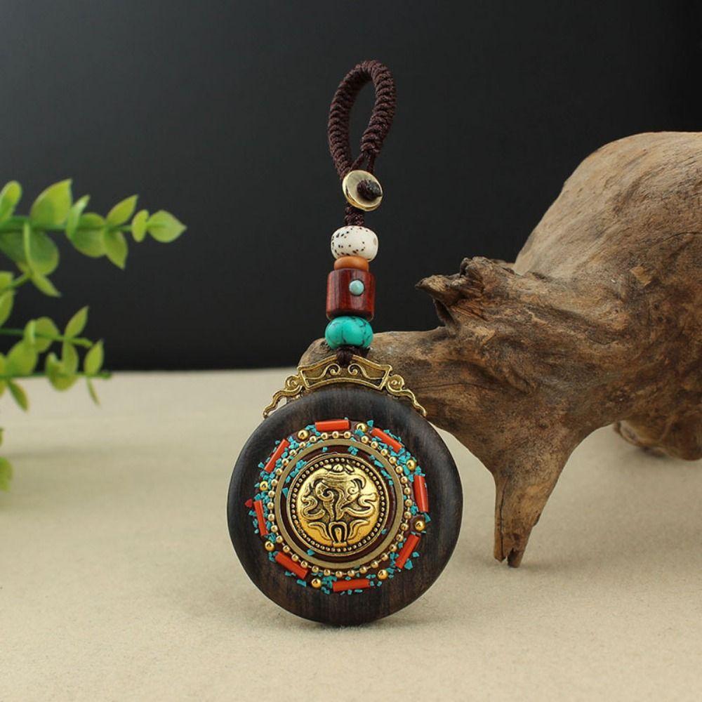 Retro Ebony Wood Car Keychain Nepal Bag Hanging Accessories Delicate Mobile Phone Pendant  Women