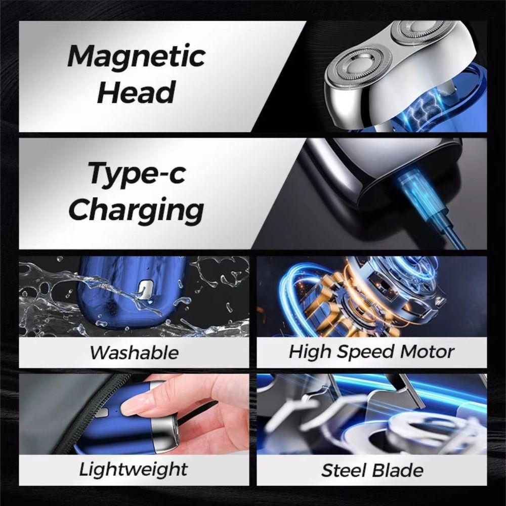 Double Head Electric Shaver Type-C Charging Men's Beard Trimmer Face Hair Remover Tool Travel Use