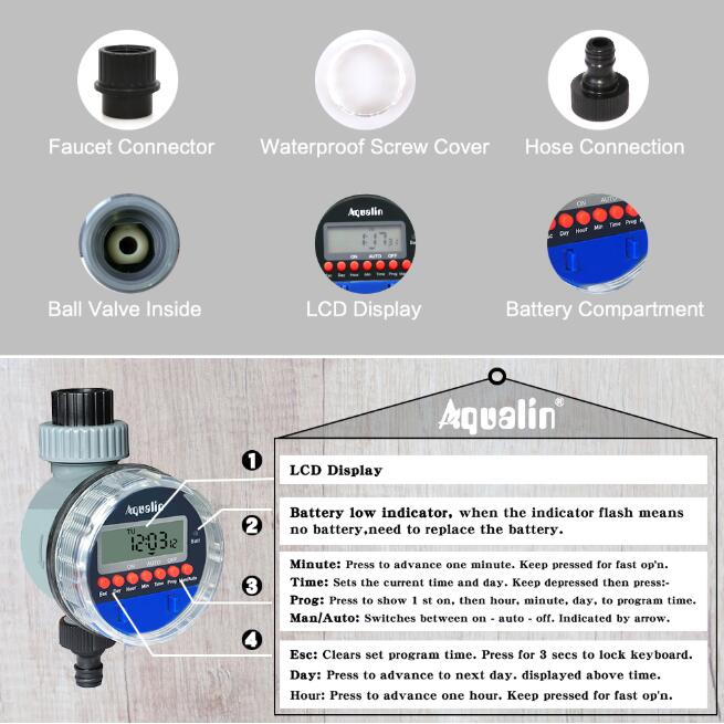 Автоматический таймер полива с ЖК-дисплеем, электронный домашний садовый шаровой клапан, таймер воды для контроллера полива сада