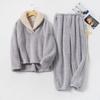 Ladies' Casual And Comfortable Round Neck Warm And Plush Home Clothes Cardigan Sleepwear And Pants Set