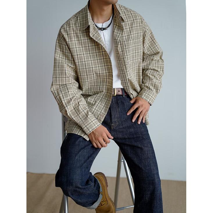 2024 Клетчатая рубашка с длинным рукавом в японском стиле Гонконга Ins Свободная рубашка для мальчиков Летнее модное универсальное повседневное пальто