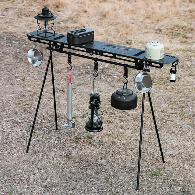 Outdoor Camping Hanging Rack Top Plate Portable Tripod Shelf Board Foldable Cookware Hanging Rack BBQ Picnic Accessories