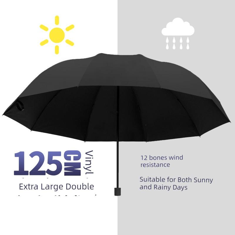 Umbrella Men's Large Reinforced Thickened Strong Storm-Resistant Three-Person Folding Sun Umbrella Female Dual-Use Sun Umbrella