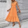 Women's Fashion Summer Spring Solid Color Print Sleeveless V-Neck Casual Dresses