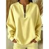 Womens 2026 Casual Long Sleeve Pullover Hoodie Top - Plain Color Round Neck Half Zipper Sweatshirt In White Blue