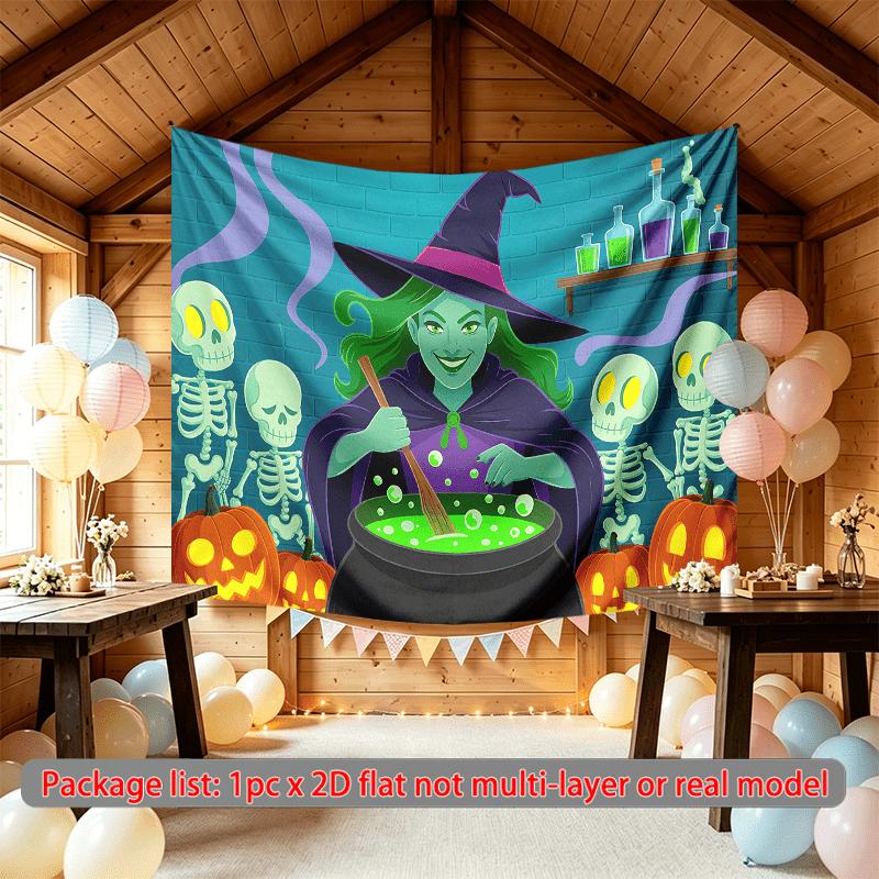 Happy Halloween Gifts Witch Pumpkins Photo Background, Multicolor Polyester Banner for Party Supplies