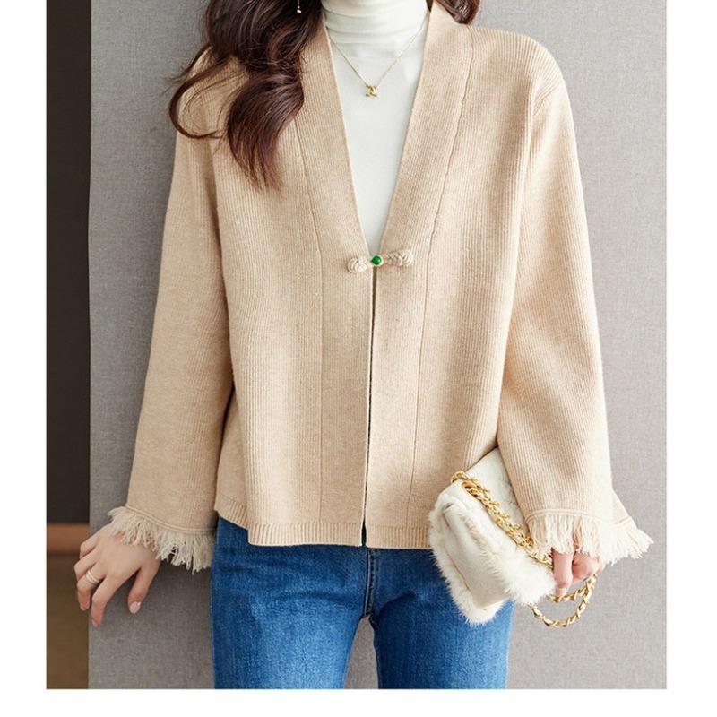 Весенне-осенний новый кардиган с V-образным вырезом, женская куртка, верхняя одежда, вязаный кардиган