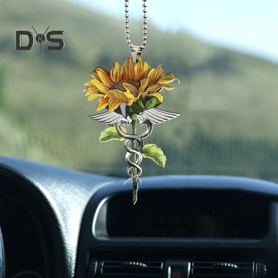 Butterfly Jesus Cross Hanging Ornament Moon American Flag Pendant Car Interior Decor for Auto Rear View Mirror Accessories Christmas Tree Charm