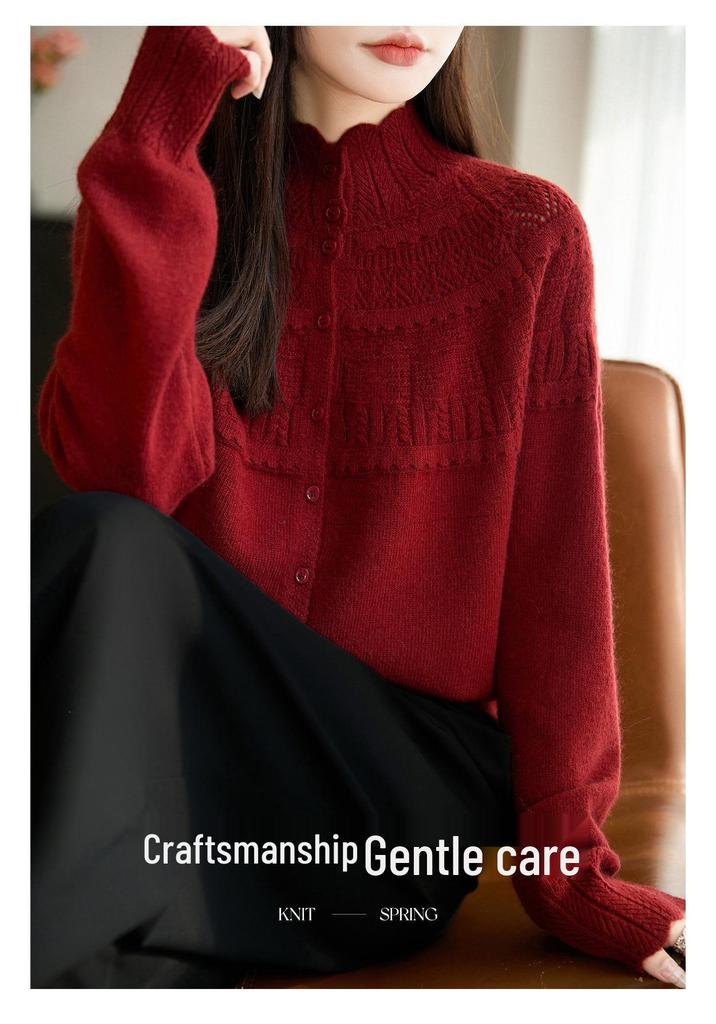 Korean Style Heavy Gauge Crochet Knit Cardigan for Women - Spring/Autumn, Versatile Petite Sweater, Gentle Top