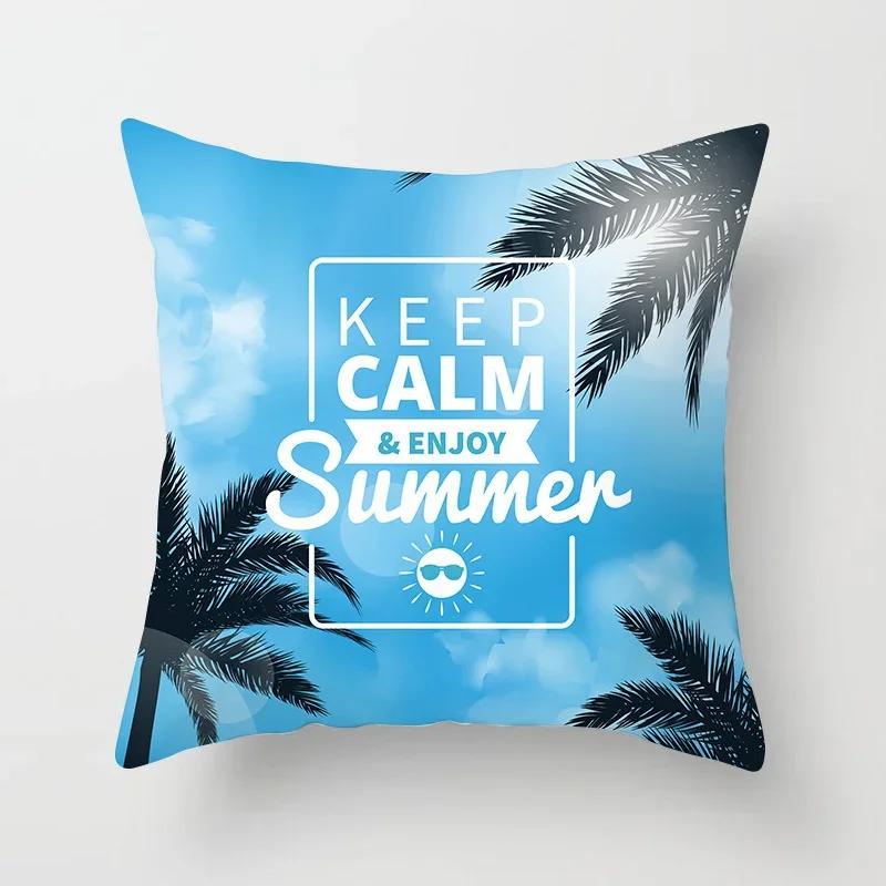 Summer Beach Pillowcase Palm Tree Leaves Plant Pillow Case Sofa Home Decoration Car Waist Throw Cushion Cover Custom Polyester