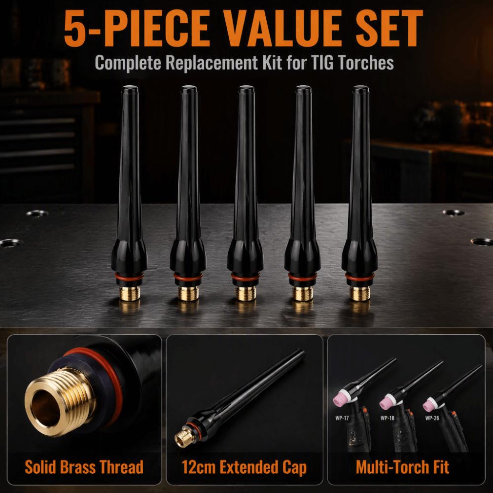 5pcs Long Length Welding Torch Back Cap Welding Cutter Back Cap Welding Torch Accessories