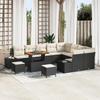 Set of 12 Pieces of Garden Sofa with Cushions Black Poly Rattan Acacia, 3-piece Dining Set 3362825