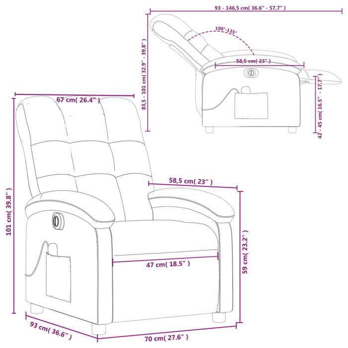 VidaXL Fauteuil de Massage Inclinable Électrique, Chaise de Relaxation avec Dossier et Repose-pied Réglables, Siège de 3204082