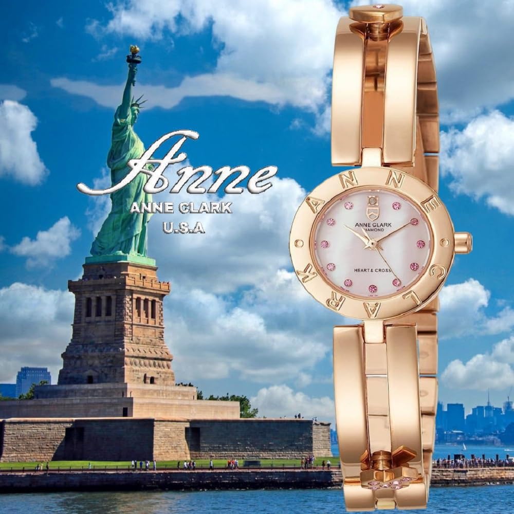 ANNE CLARK Часы серии AM1020 Moving Heart Cross Natural Pink Shell Dial Natural Diamond Diamond Полностью нержавеющая сталь Для женщин и для кожи (Розовое золото)