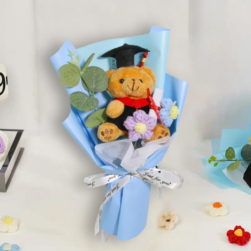 Выпускной сезон вязаный пуховый орнамент бант лента декоративный мультяшный медведь реквизит для фотосессии букет креативный подарок аксессуары