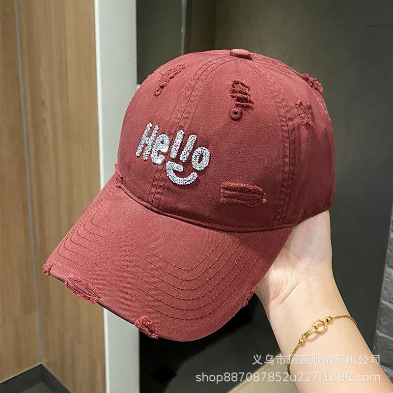 Spring letter hot diamond baseball hat men and women outdoor old hole shading sun protection cap casual cap