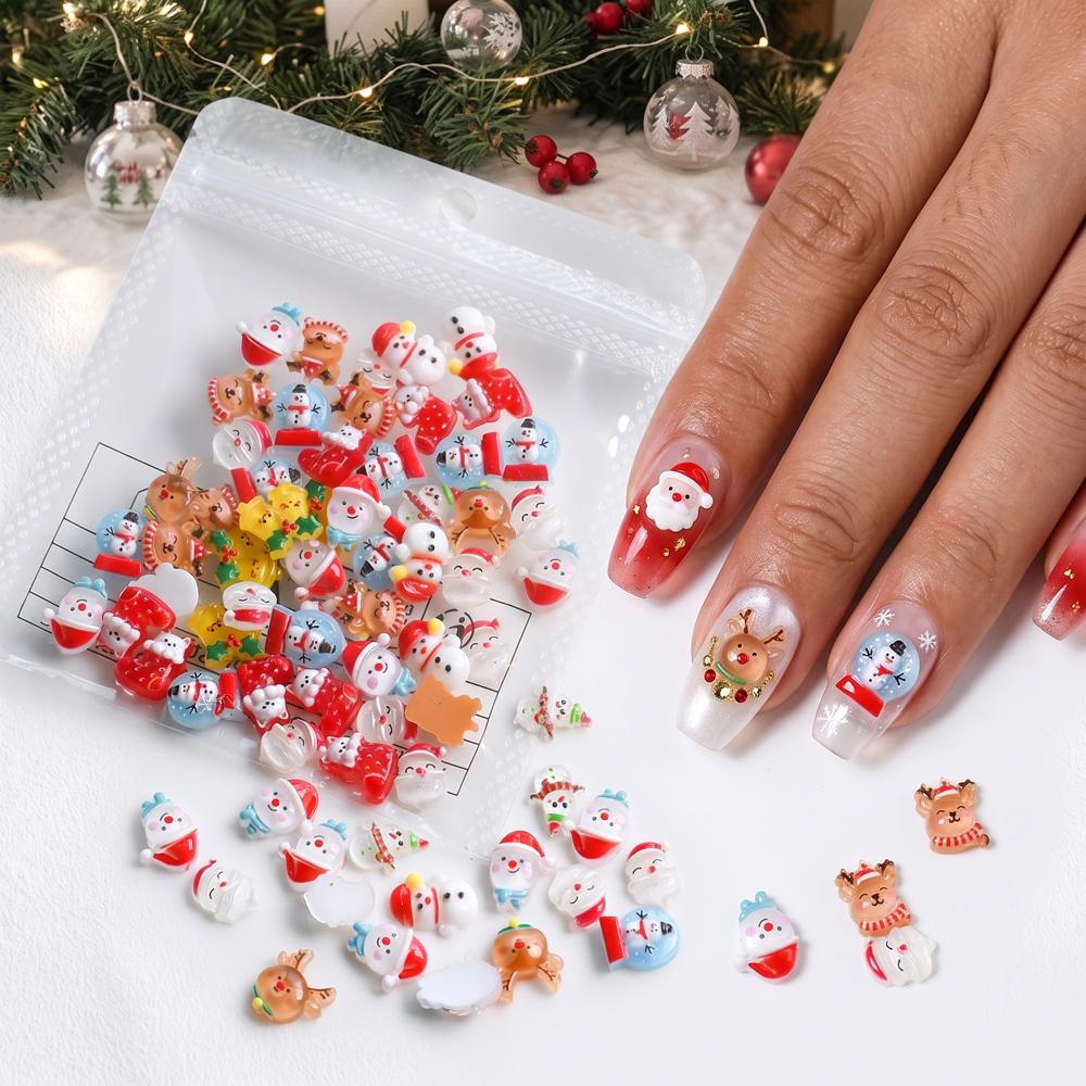 12grid 3D Kawaii Christmas Nail Charms Cute Santa Claus Snowman Bell Stocking Elk Wreath Nail Gems Resin Xmas Manicure Carft D2$