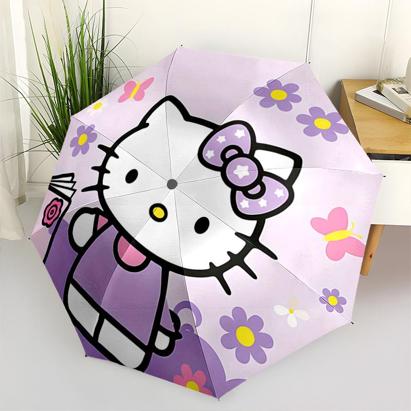 1pc Hello Kitty Automatic Opening/Closing Umbrella with Foldable Design, 8-Rib Iron Frame Outdoor Umbrella, Ideal Gift for Fans, Travelers, Everyday U