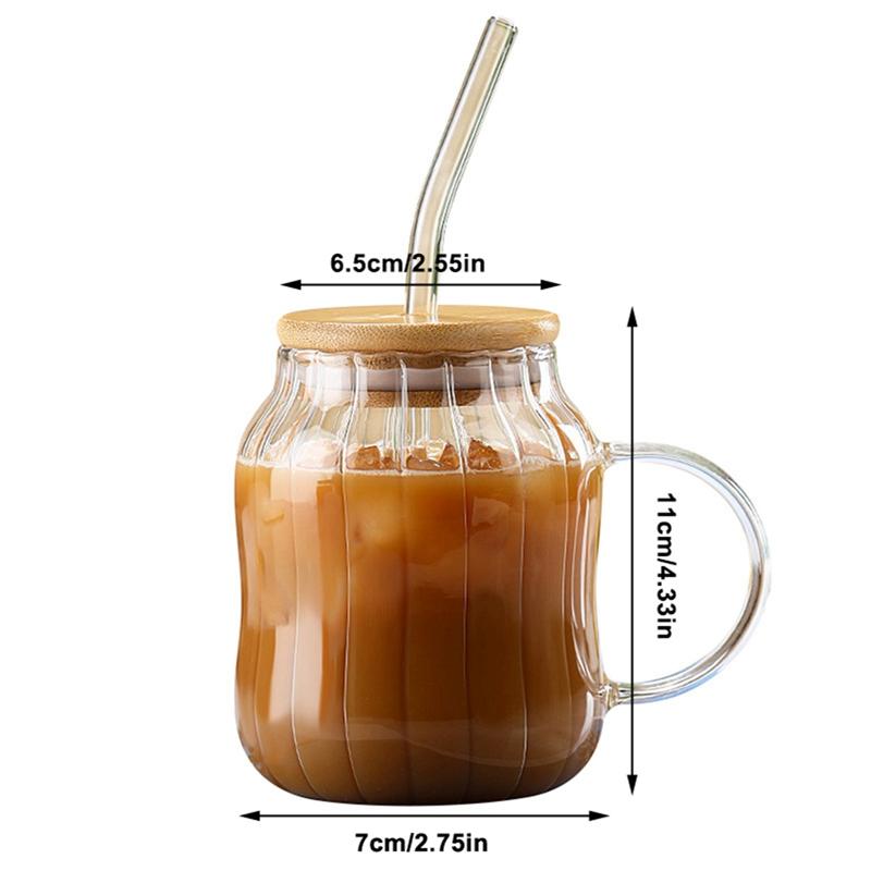 450/600 мл стеклянные стаканы чашка с трубочкой термостойкая прозрачная чашка для сока кофе молока чая с бамбуковой крышкой посуда для напитков полосатая пивная кружка
