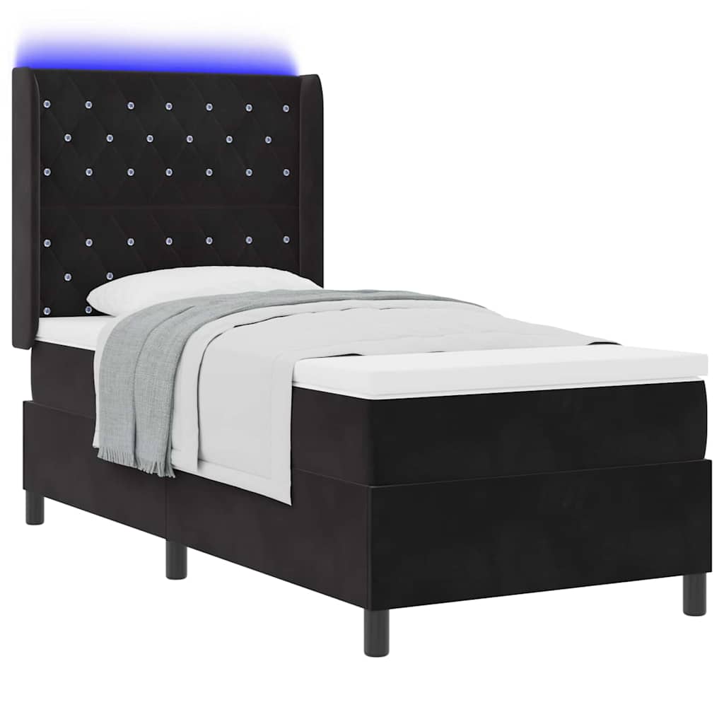 LED Box Spring Bed with Mattress Black 100 x 200 cm Velvet