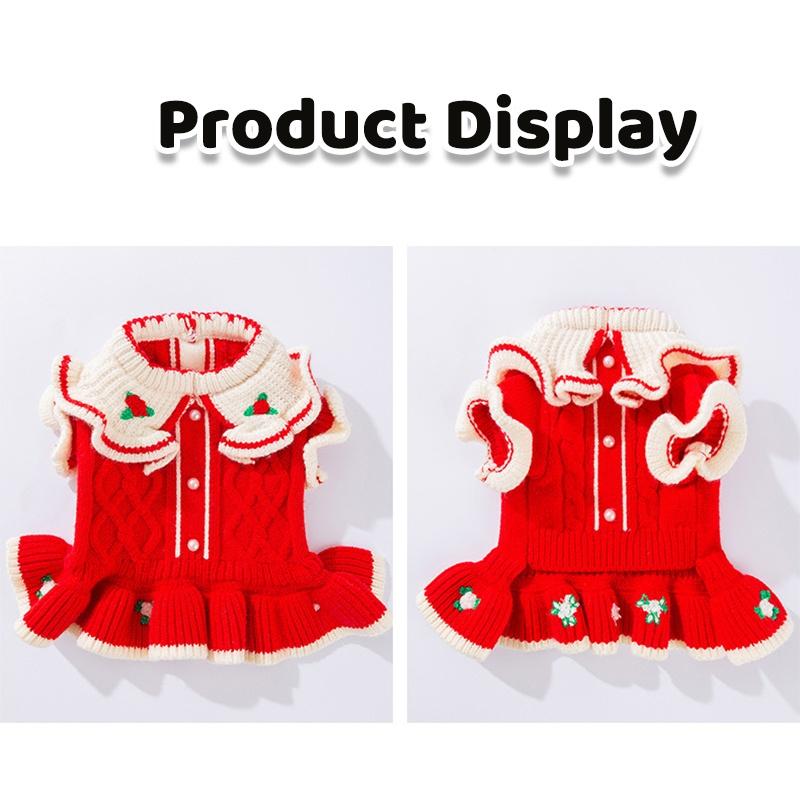 Luxury Winter Warm Pet Dog Clothes Soft Knitted Princess Dress Cute Puppy Skirt Flower Print Cat Sweater Cute Pet Clothing