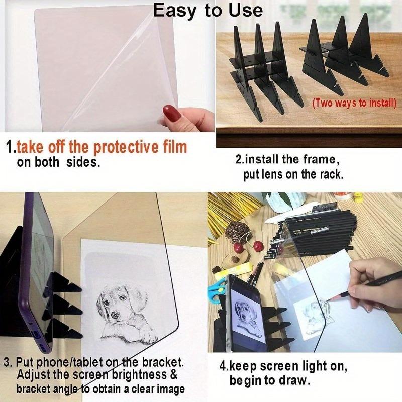 PVC Optical Drawing Board Kit – Tracing Reflection Sketching Tool for Artists & Beginners, with Image Lens & Adjustable Stand