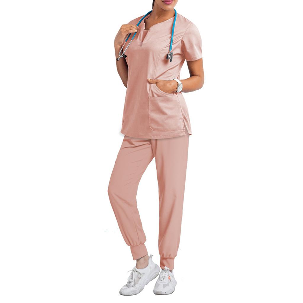 Женский свободный и удобный костюмный набор с V-образным вырезом, длинными рукавами, воротником-стойкой, рабочей одеждой и множеством карманов