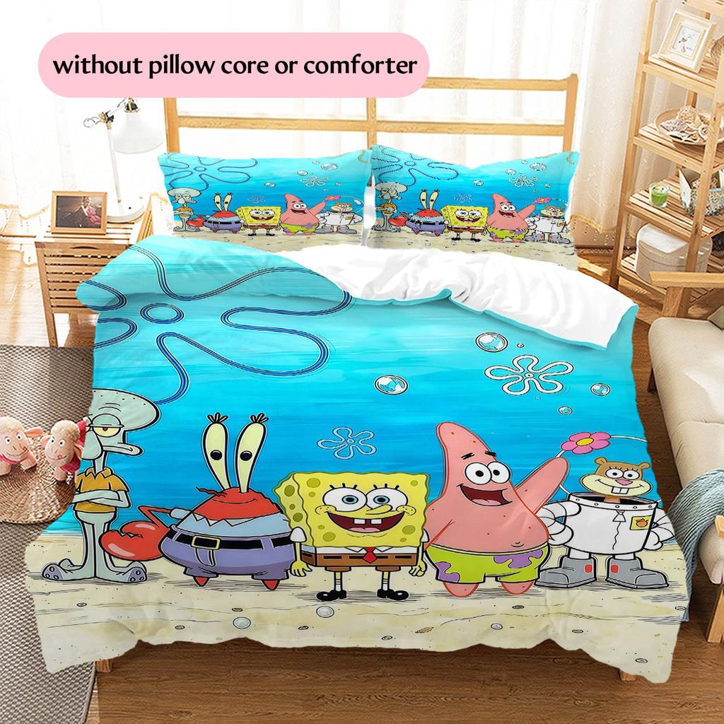 SpongeBob SquarePants Pattern Bedding Home Decoration Birthday Gift ( 1 duvet cover + 2 pillowcase, without core),fan merchandise.