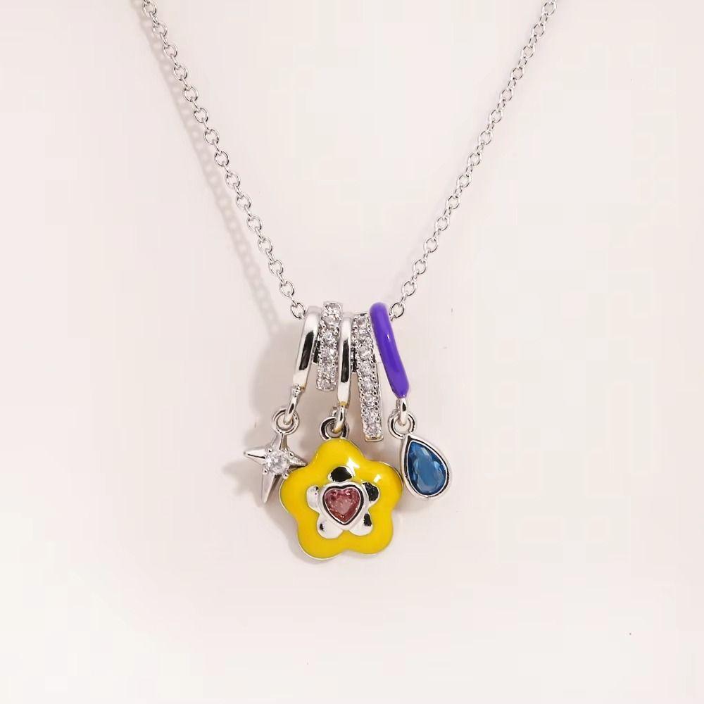 Simple Elegant Flower Zircon Necklace Colorful Enamel Pendant Ice Cream Necklace Valentine's Day