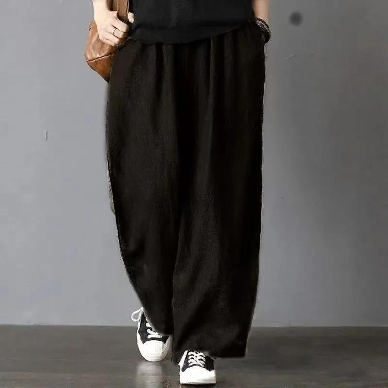 Summer Women's Oversize Casual Cotton Linen Bloomers Pants Women Baggy Vintage Harem Trousers High Waist Sweatpant