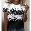 Summer Round Neck 3D Flower Pattern Printed Top Fashionable Casual Short Sleeved Women's T-shirts