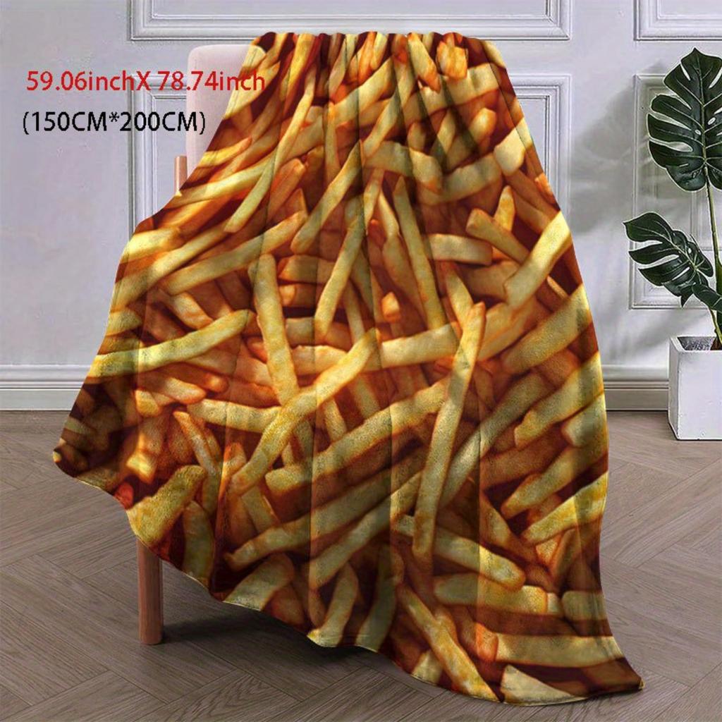 French fries pattern flannel blanket - Soft and warm, suitable for sofas, beds, chairs, camping, and as a holiday gift