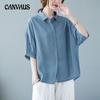 Summer Women's Literary Cotton Linen Shirt Plus Size Loose Solid Colour Short Sleeve Tops