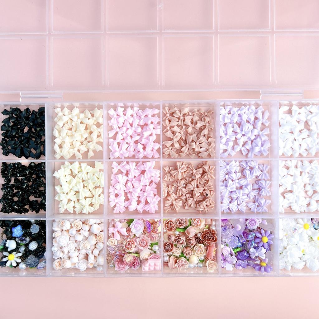 Cross-border Multi-grid Nail Art: Mix & Match Flowers, Butterflies, Hearts, Flat Back Rhinestones & Pearls