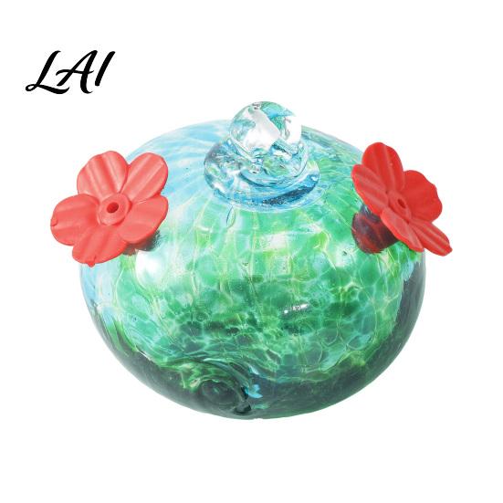 Rubber Flower Bird Feeder Blown Glass Hummingbird Feeder Outdoor Hanging Colorful Nectar Decorative with Two Feeding Ports for Garden Backyard Decor