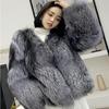 Меховая куртка короткая модная искусственный мех лисы цельная шуба осень-зима новая повседневная женская куртка
