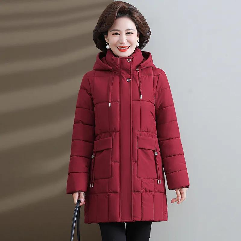 Mother's Winter Down Padded Jacket, Mid-length Padded Jacket, Western Style Middle-aged and Elderly Women's Winter Thick Warm Padded Jacket