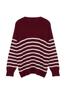 Women's Fashion Stylish Plus Size Sweater Black Striped Crew Neck Knitwear Sweater