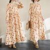2025 Women New Plus Size Spring Long Dress Basic Long Sleeve Loose Casual Vintage Maxi Holiday Floral