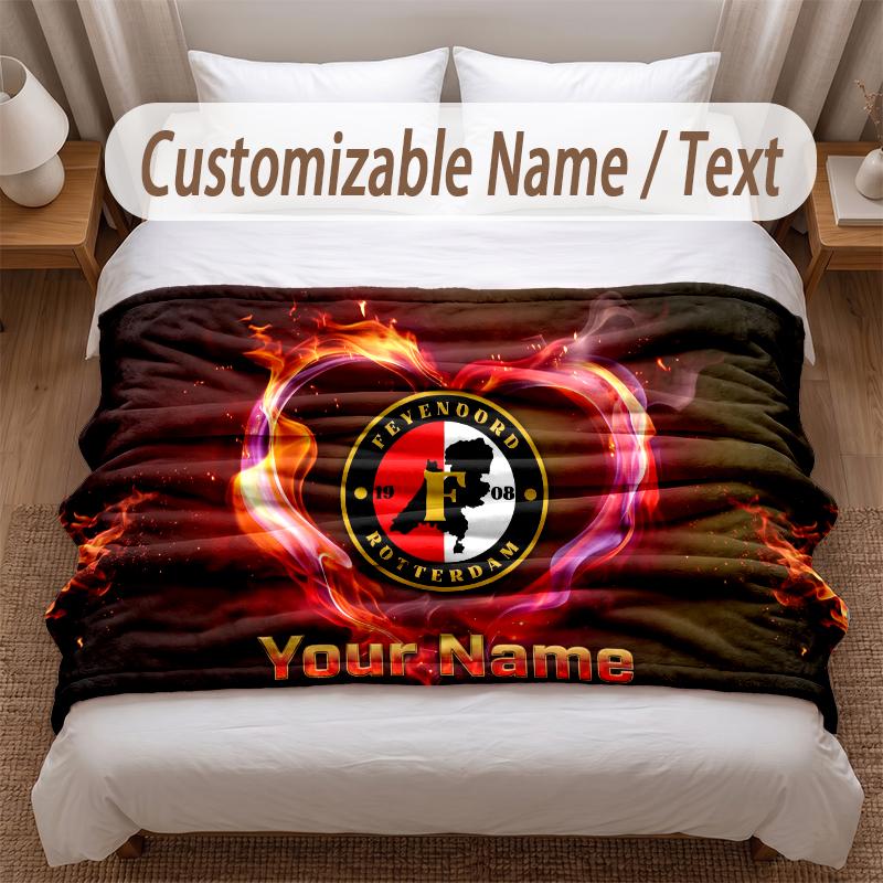 Feyenoord Printed Flannel Blanket Custom Name Text Soft Warm Throw For Bedroom Holiday Gift