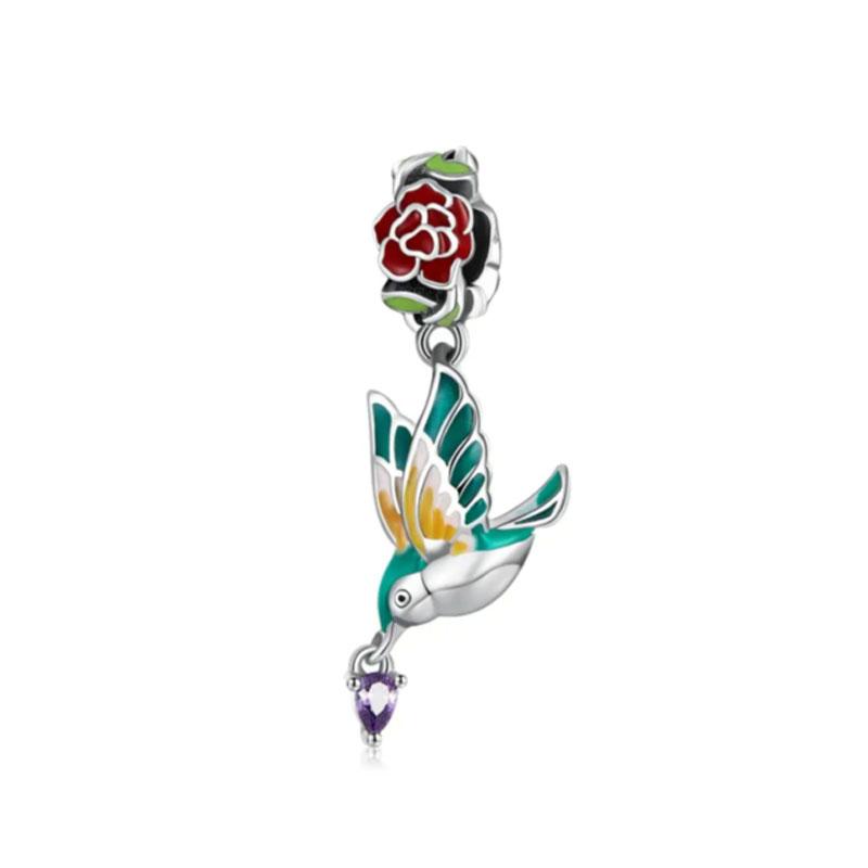 Новый подвеска из бусин с фламинго, подходит для оригинального браслета, ювелирные изделия, блестящие цветные циркониевые подвески с птицами, подарок S925, посеребренный