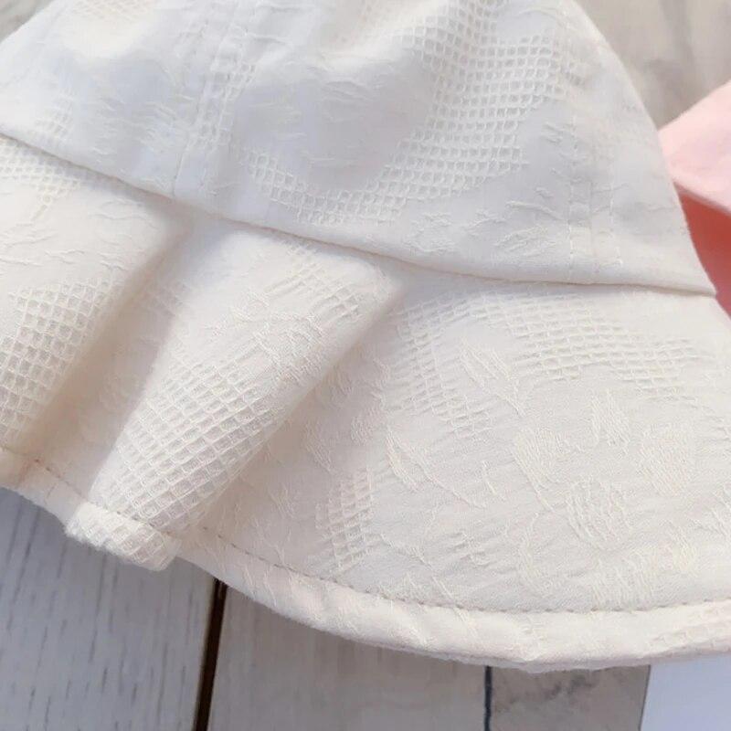 Детская панама для девочек от 1 до 3 лет, кепка от солнца с большими полями и бантом, летние пляжные детские рыбацкие шапки с ветрозащитной веревкой, аксессуары для детей