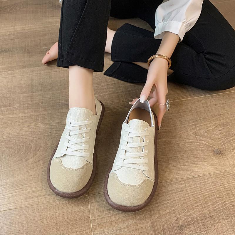 2024 Autumn New Women's Lace-up Solid Color Flat Sneakers Women's Fashionable and Comfortable Vulcanized Low-top Shoes