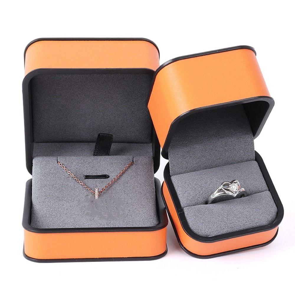 Luxury Rectangular PU Jewelry Box Black Edge Round Corner Flap Jewelry Packaging Boxes Fashion Bracelet Storage Boxes Engagement